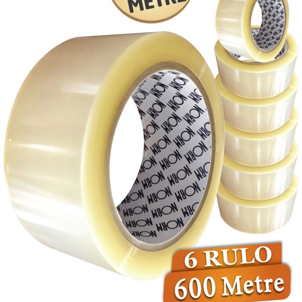 45 mm x 100 m şeffaf hotmelt koli bandı 6'lı paket