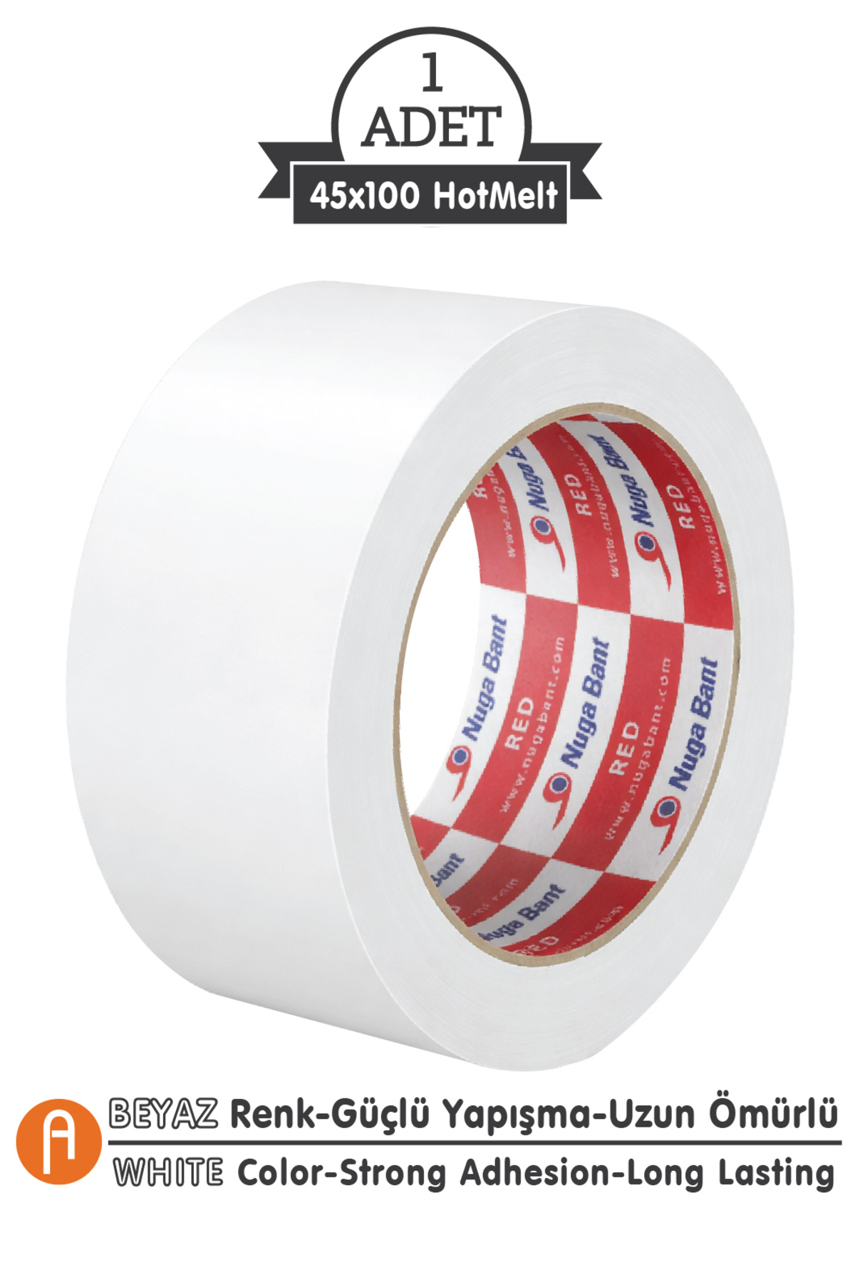 Beyaz renkli koli bandı 45 mm x 100 m