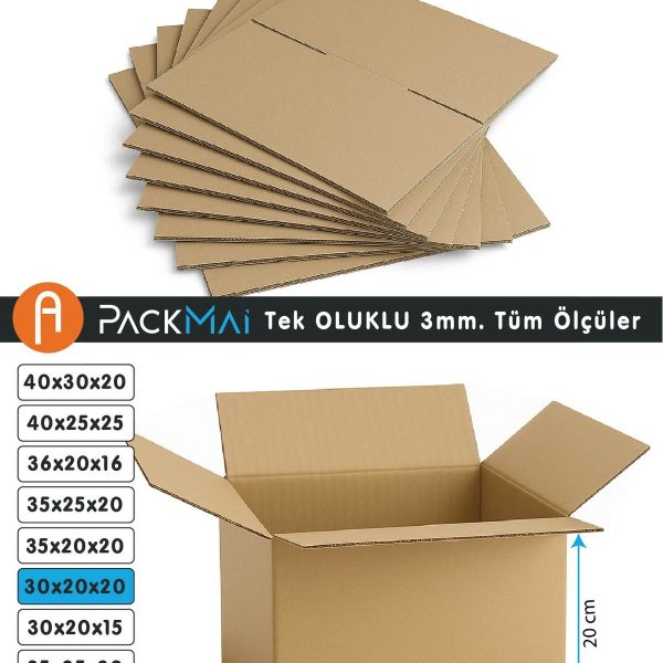 30x20x20 cm karton koli ölçü detayı